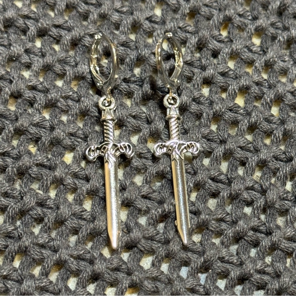 Silver Sword Dangle Earrings